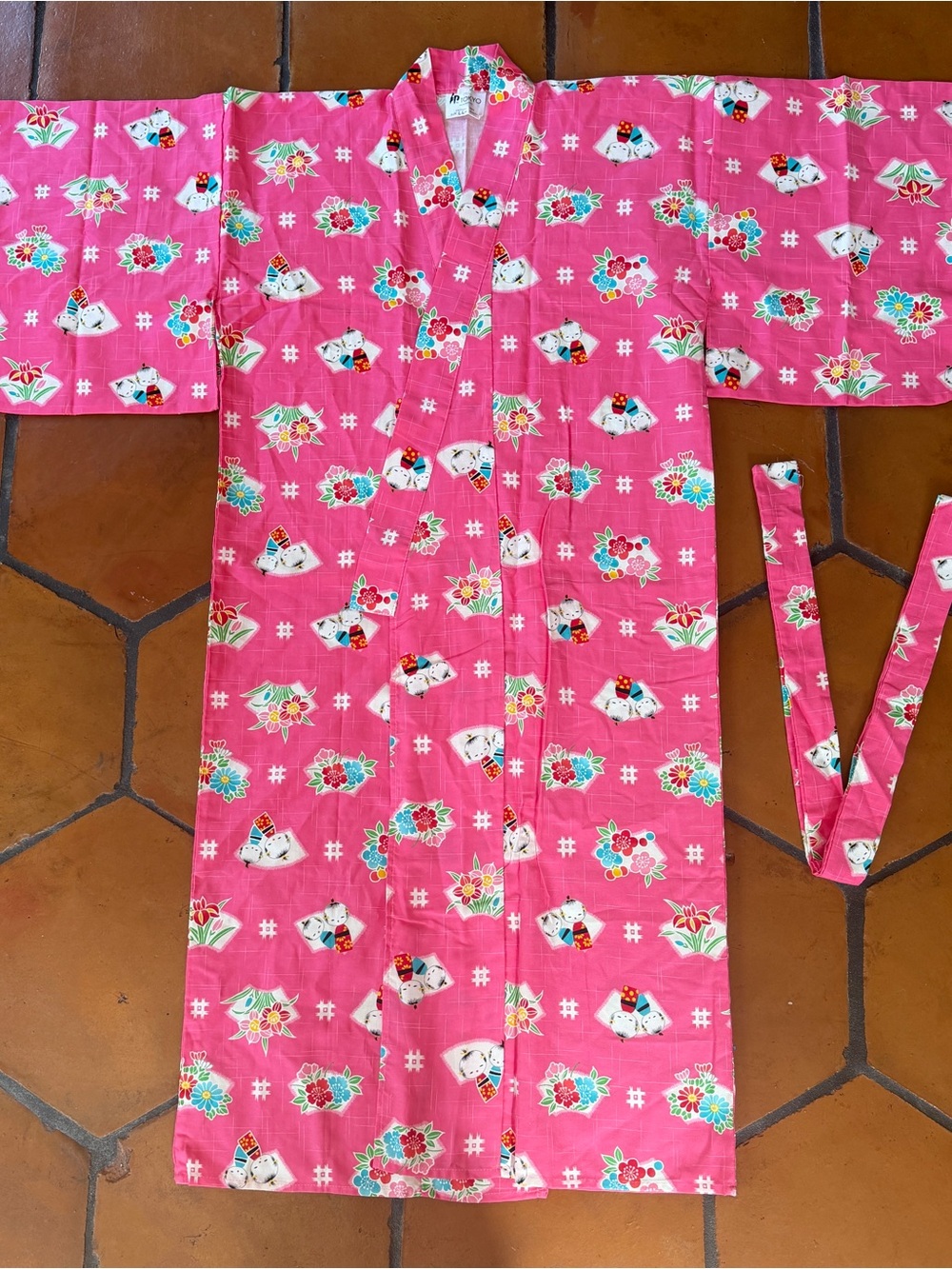 Vintage Kids Pink Floral Doll Cotton Kimono Robe Made in Japan Size Large Yukata